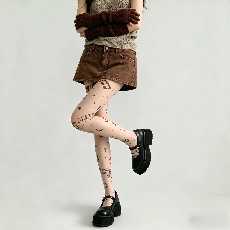 Y2K Strumpfhose mit Musiknoten – Tights Pantyhose Sheer Bewertung und Preis